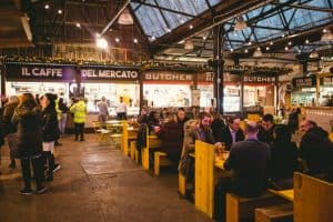 Local covered food market in Ilford